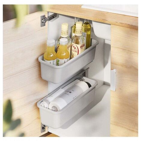 Juego de 2 cestas deslizantes para cajones de cocina y baño, almacenamiento bajo fregadero y armarios de pared, cestas deslizantes para especias (gris) (1/4)