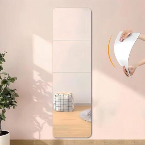 Juego de 4 espejos autoadhesivos, espejos acrílicos adhesivos para puertas de 20 x 20 cm, espejos decorativos cuadrados flexibles para pared.