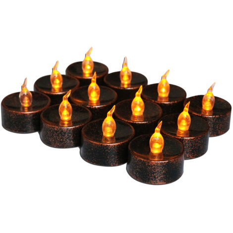 Vela electrónica de Halloween con luz amarilla, vela electrónica con luz amarilla parpadeante, velas solares LED amarillas, destello de concha negra y amarilla, 12 unidades. (1/3)