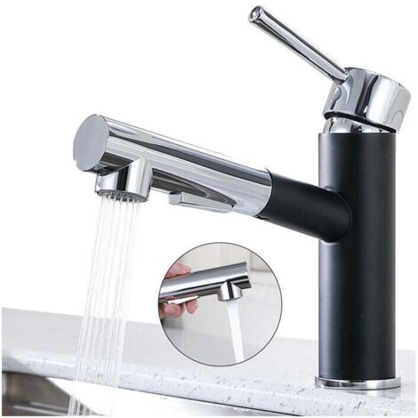 Grifo mezclador de cocina con rociador extraíble, grifo de cocina de 2 chorros, grifo mezclador de fregadero giratorio de 120° en acero inoxidable negro y cromado duradero
