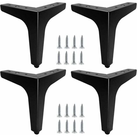 Juego de 4 patas de metal negro para muebles, 15 cm, patas de sofá duraderas, patas de mesa de centro, patas de mesa elevadas para elevar o reemplazar mesitas de noche, sofás, soportes de TV, sillones