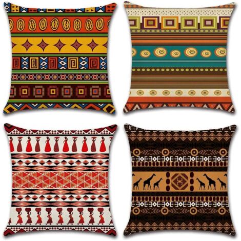 Juego de 4 fundas de cojín de algodón y lino, estilo étnico, decorativas para sofá, dormitorio y hogar, 45 x 45 cm (1/4)