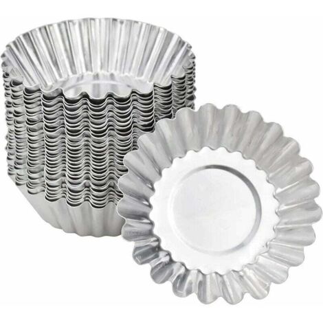 50 moldes de hierro estañado para tartaletas y muffins, antiadherentes y reutilizables, para hornear en la cocina, plateados. (1/4)