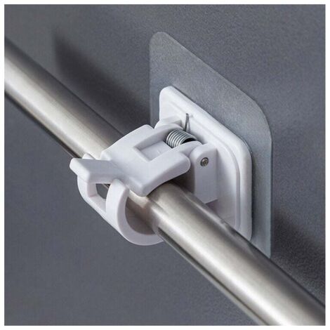 Paquete de 10 soportes adhesivos para barra de cortina - No requiere taladro - Plástico - Fácil de aplicar - Para hogar, salón, cocina, baño, hotel (blanco) (1/4)
