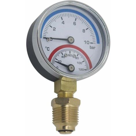 Termomanómetro de 80 mm, termómetro de presión y temperatura para calderas, rosca radial (80 mm, 0-16 bar, 1/4")