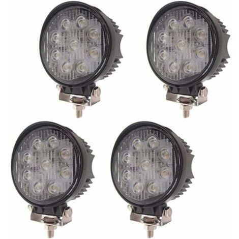 Juego de 4 luces de trabajo LED de 27 W, focos redondos todoterreno para vehículos todoterreno, SUV, tractores y jardinería, 1755 lúmenes, aluminio fundido negro, IP67 - Fei Yu