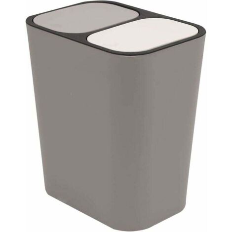 Contenedor de basura doble para reciclaje, contenedor de almacenamiento, contenedor rectangular de plástico con botón pulsador, doble compartimento para cocina, oficina y hogar, gris