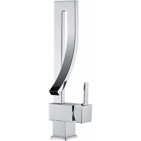 Grifo para lavabo de baño, diseño moderno y elegante, mezclador de latón cromado, giratorio 360°, agua caliente y fría, válvula de cerámica. (1/4)