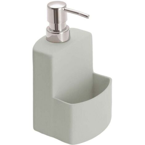 Dispensador de lavavajillas con soporte para esponja, Festival, 380 ml de capacidad, Cerámica, 10x18x10 cm, gris (1/4)