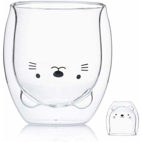Taza de café con aislamiento de doble pared y un adorable diseño de animalitos, perfecta para té, leche o como un regalo original para Navidad, Acción de Gracias o cualquier ocasión. (Gato) - Fei Yu (1/4)
