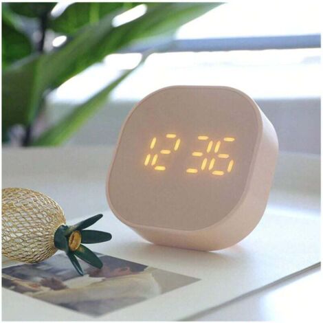 Reloj despertador inteligente cuadrado pequeño con temporizador, mini reloj digital sencillo de dibujos animados, reloj electrónico luminoso para mesita de noche, color rosa