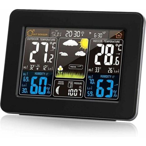 Estación meteorológica inalámbrica con alerta y sensor de temperatura, humedad, barómetro, alarma, reloj lunar y clima exterior digital con pantalla a color PT3365-Fei Yu