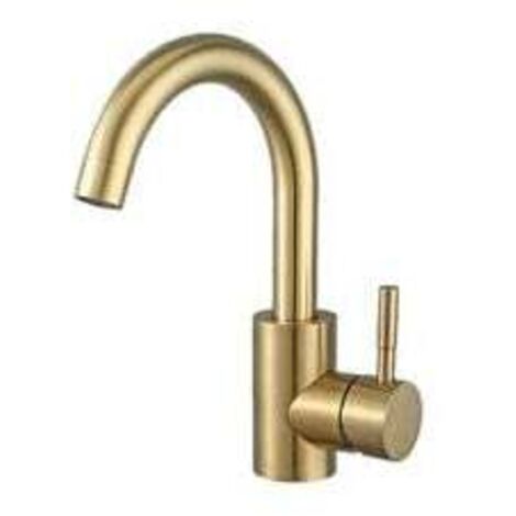 Grifo de baño, grifo de lavabo giratorio de 360°, mezclador de lavabo de caño alto, grifo para baño o cocina pequeña, oro cepillado (1/4)