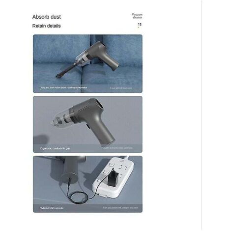 Aspiradora portátil para coche, potente succión de 11000 Pa, doble propósito, limpieza de coche (1/3)