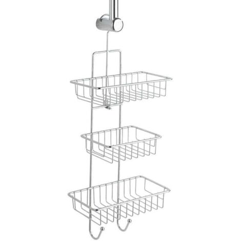 Estante de ducha Milano de 3 niveles cromado de 25 x 62 cm con 3 cestas y 2 ganchos: práctico accesorio de metal para ducha y organizador de baño.