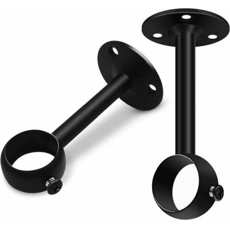 Juego de 2 soportes para barra de cortina de techo, 25 mm, de metal resistente, color negro, para barra de cortina, soporte para barra de armario, soporte de acero inoxidable para barra de cortina de