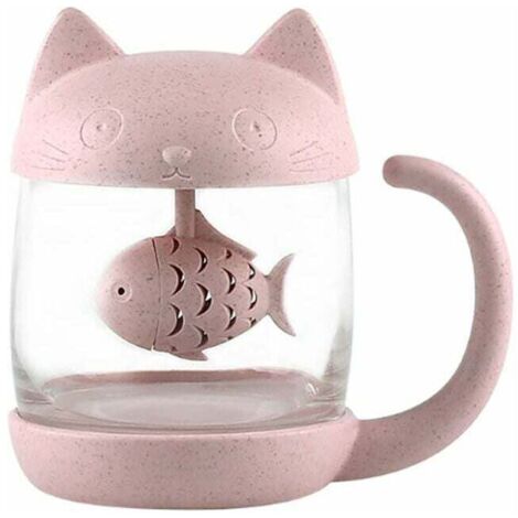 Botella de agua con forma de gato, con filtro de infusión de pan de pescado, 250 ml (8 oz) (rosa) - Fei Yu (1/4)