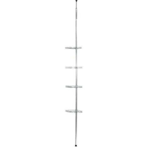 Estante de baño telescópico Prea, 4 cestas de ducha, solución sin taladros, cierre giratorio y altura ajustable, acero inoxidable, 2 x 65-275 x 20 cm, plateado