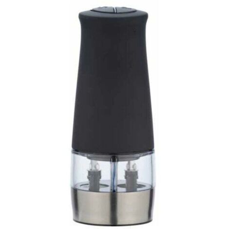 Molinillo eléctrico de sal y pimienta 2 en 1 con luz LED, salero y pimentero eléctrico, dos compartimentos, molinillo de cerámica, acero inoxidable, 7x17,5x6 cm, negro (1/4)