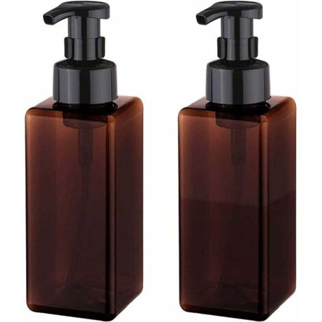 Dispensador de jabón espumoso (2 unidades), botella rellenable de plástico de 650 ml con bomba para cocina y baño, botellas flexibles para jabón líquido, champú y gel de ducha - Marrón - Fei Yu