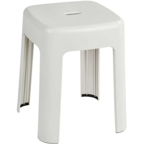 Taburete antideslizante blanco Alaska, capacidad 250 kg, 37 x 45,5 x 37 cm, taburete de baño de diseño, taburete de ducha, asiento de ducha, taburete de baño estable, taburete de baño de plástico (1/4)