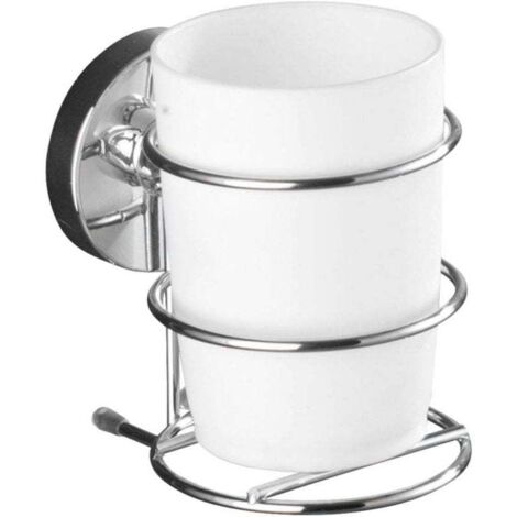 Portacepillos de dientes Milazzo, vaso de baño de pared, montaje sin taladros Vacuum-Loc®, reposicionable sin dejar rastro, acero y plástico, 9,5 x 11,5 x 7,5 cm, blanco brillante (1/4)