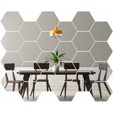 Espejo hexagonal para puerta de armario, espejos de pared hexagonales geométricos, espejo hexagonal acrílico 3D decorativo DIY para el hogar, sala de estar, sofá, televisor, decoración de pared, plate (1/4)