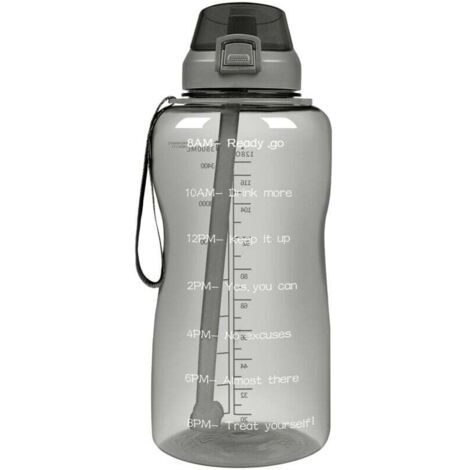 Botella de agua motivacional de 2000 ml, ideal para gimnasio y deportes al aire libre, color gris. (1/4)