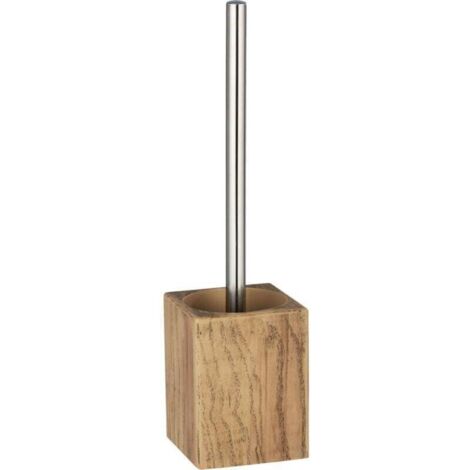 Escobillero Marla, Escobillero de silicona negra, poliresina efecto madera, 9x37x9 cm, marrón