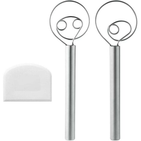 Batidor de masa danés, juego de 2 batidores de masa de acero inoxidable 304, batidora manual para masa de pan, repostería, masa de pizza (1/4)