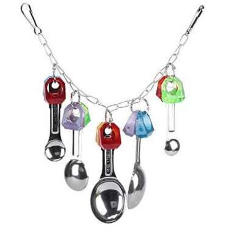 Jaula colgante de juguete para loros con cuchara de metal de colores (1/4)