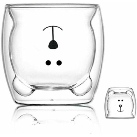 Taza de café térmica de doble pared con un bonito diseño de gafas de animalitos. Tazas para té y leche. Regalo original para Navidad, Acción de Gracias o para amigos (Oso Sonriente) - Fei Yu (1/4)