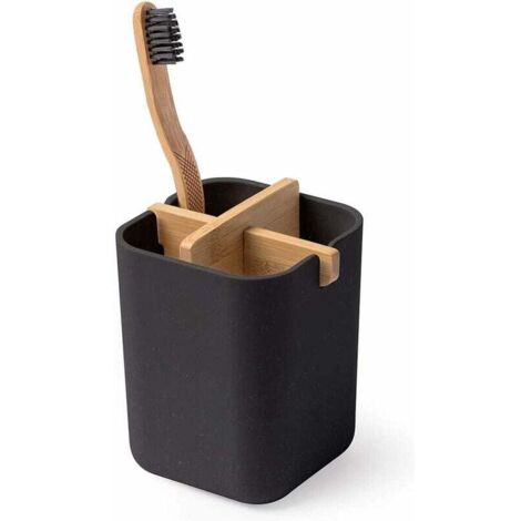 Fei Yu - Portacepillos de bambú, ecológico y antibacteriano para baño, vaso compacto para fácil almacenamiento (negro) (1/4)