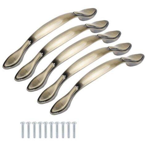 Tiradores de armario vintage de bronce verde – Juego de 5, 13 cm, distancia entre centros de 9,6 cm, para muebles y puertas.