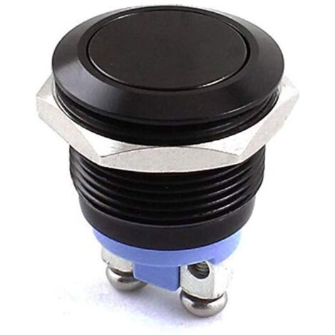 Interruptor pulsador momentáneo, 19 mm, carcasa metálica negra, 3 A / 250 V, para aplicaciones automotrices e industriales.