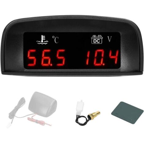 Indicador automotriz 2 en 1 con voltímetro e indicador de temperatura del agua, pantalla LED retroiluminada, alarma integrada, 12–24 V, sensor de 1/8″.