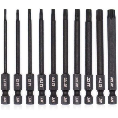 Puntas Torx para destornilladores/taladros/llaves de impacto – 10 piezas, 8 cm, resistentes a la temperatura, tratadas térmicamente y con recubrimiento de fosfato. (1/4)