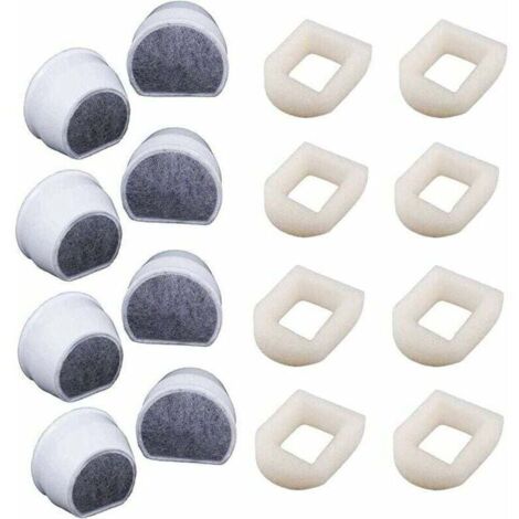 Paquete de 16 prefiltros de espuma + filtros de carbón activado compatibles con las fuentes de agua PetSafe Drinkwell (INOX 360, Avalon, Pagoda, Seascape). (1/4)