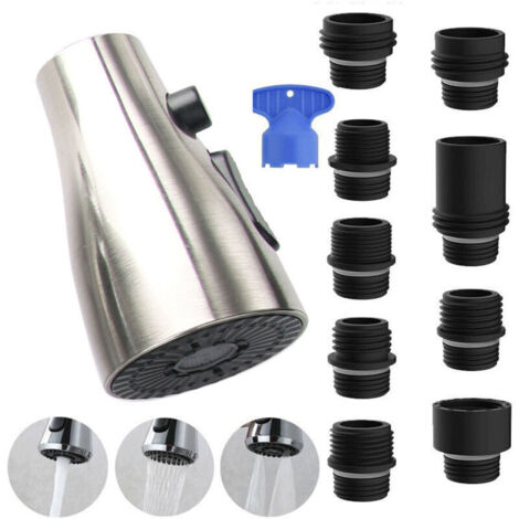 Cabezal de grifo de cocina universal con kit de 9 adaptadores – compatible con Kohler, Moen, Delta – latón cromado, fácil de instalar (1/4)