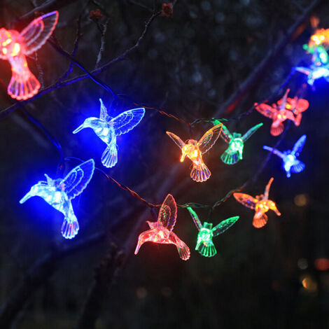Guirnalda de luces solares de 9,5 m con 50 LED en forma de colibrí – Resistente al agua IP65, para jardín, fiestas o uso en interiores.
