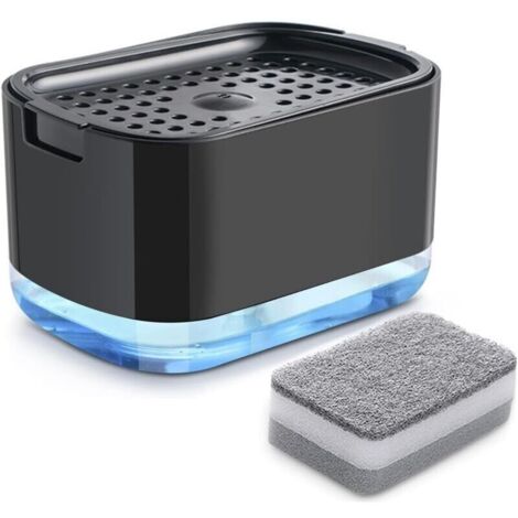 Dispensador de lavavajillas líquido 2 en 1 negro con soporte para esponja integrado: depósito recargable, diseño compacto y moderno. (1/4)