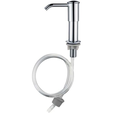 Dispensador de jabón integrado para fregadero de cocina – acabado plateado, tubo de extensión de 1 m incluido, fácil instalación y diseño moderno. (1/4)