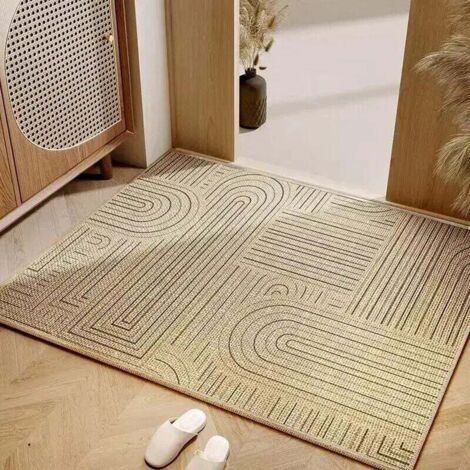 Alfombra impermeable para exteriores fabricada con lino reciclado – 40 x 60 cm – Beige natural – Ideal para jardín, patio o balcón