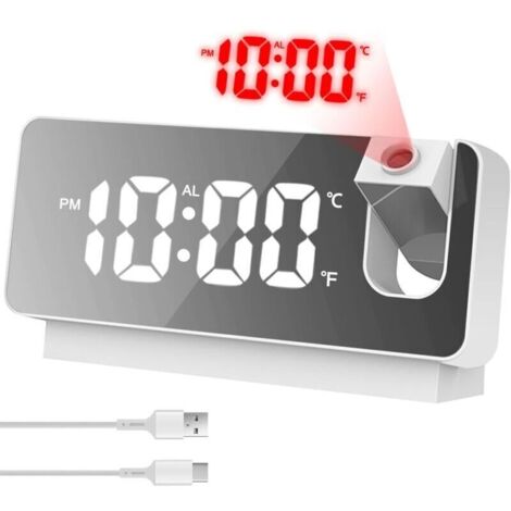 Reloj despertador digital con espejo y proyección de la hora – Gran pantalla LED, indicador de temperatura ambiente, puerto USB integrado para el dormitorio (1/4)