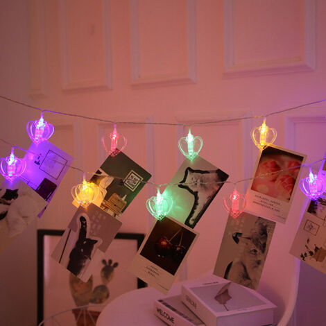 Guirnalda de luces LED en forma de corazón con clips decorativos – 6 m, 40 luces parpadeantes multicolores, pilas incluidas – Ideal para dormitorios, fiestas y Navidad (1/3)