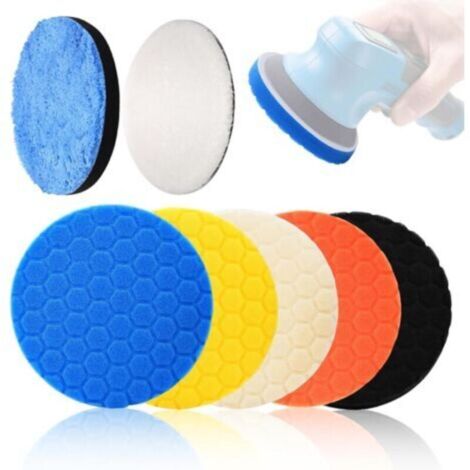 Kit de pulido de coches de 7 piezas: almohadillas de lana de 150 mm, diámetro estándar, para lijar, encerar y acabado de alto brillo.