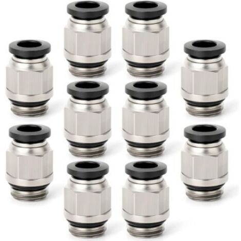 Conectores rápidos macho rectos para tubos de 6 mm – Paquete de 10 unidades con rosca BSP de 1/8″ y anillo de sellado – Modelo PC6-01 (1/4)