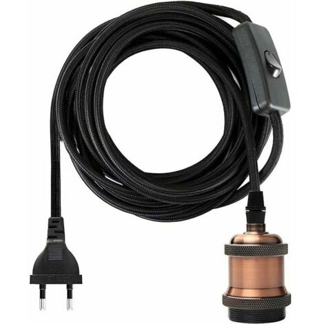 Casquillo E27 con interruptor integrado – cable textil de 3,5 m, diseño retro Edison para lámpara colgante (1/4)