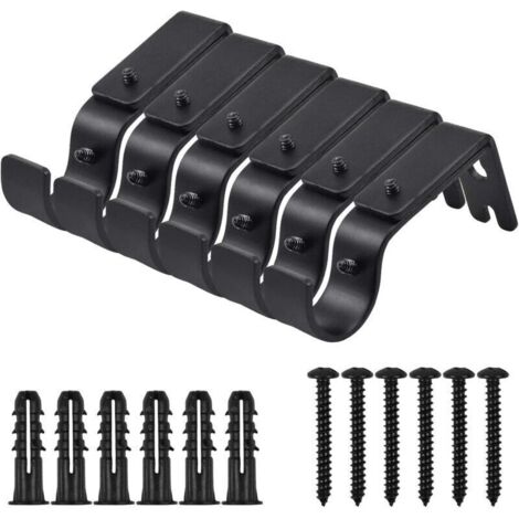 Soportes de pared ajustables para cortinas – Juego de 6 unidades en metal negro con tornillos incluidos. (1/4)
