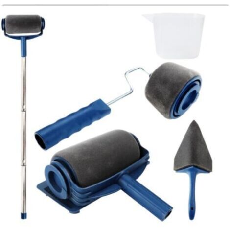 Rodillo de pintura para paredes con depósito + mango telescópico – juego de 6 piezas para esquinas, bordes, techos, oficinas, hogares y escuelas.